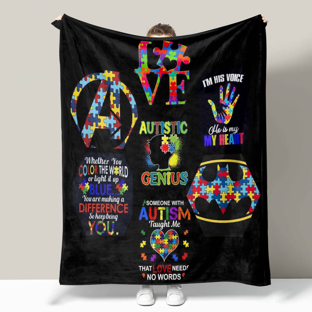 Autism Fleece Blanket w/ satin Pillowcase