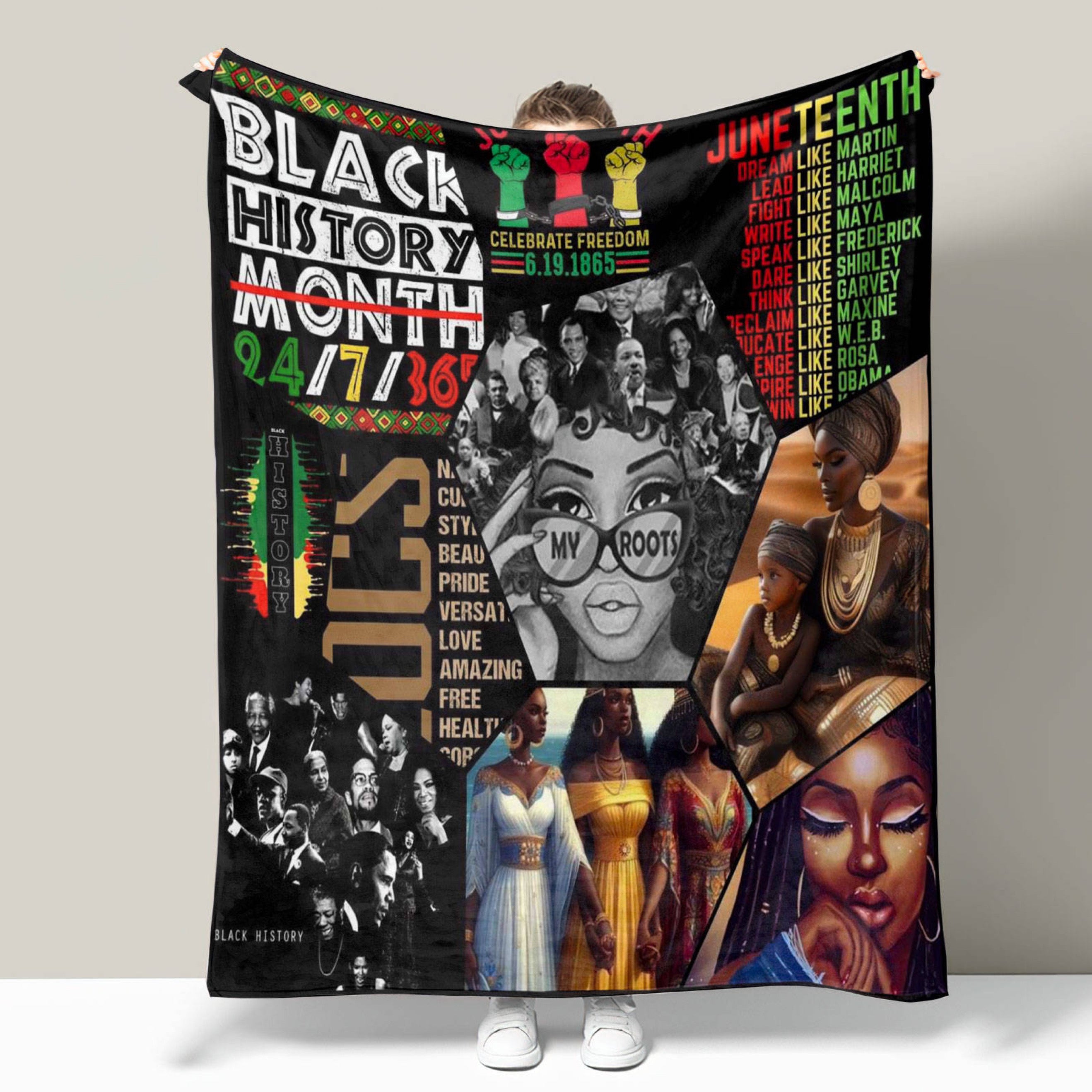 365 All Black Cultural Experience Fleece Blanket w/ satin Pillowcase & Bonnet
