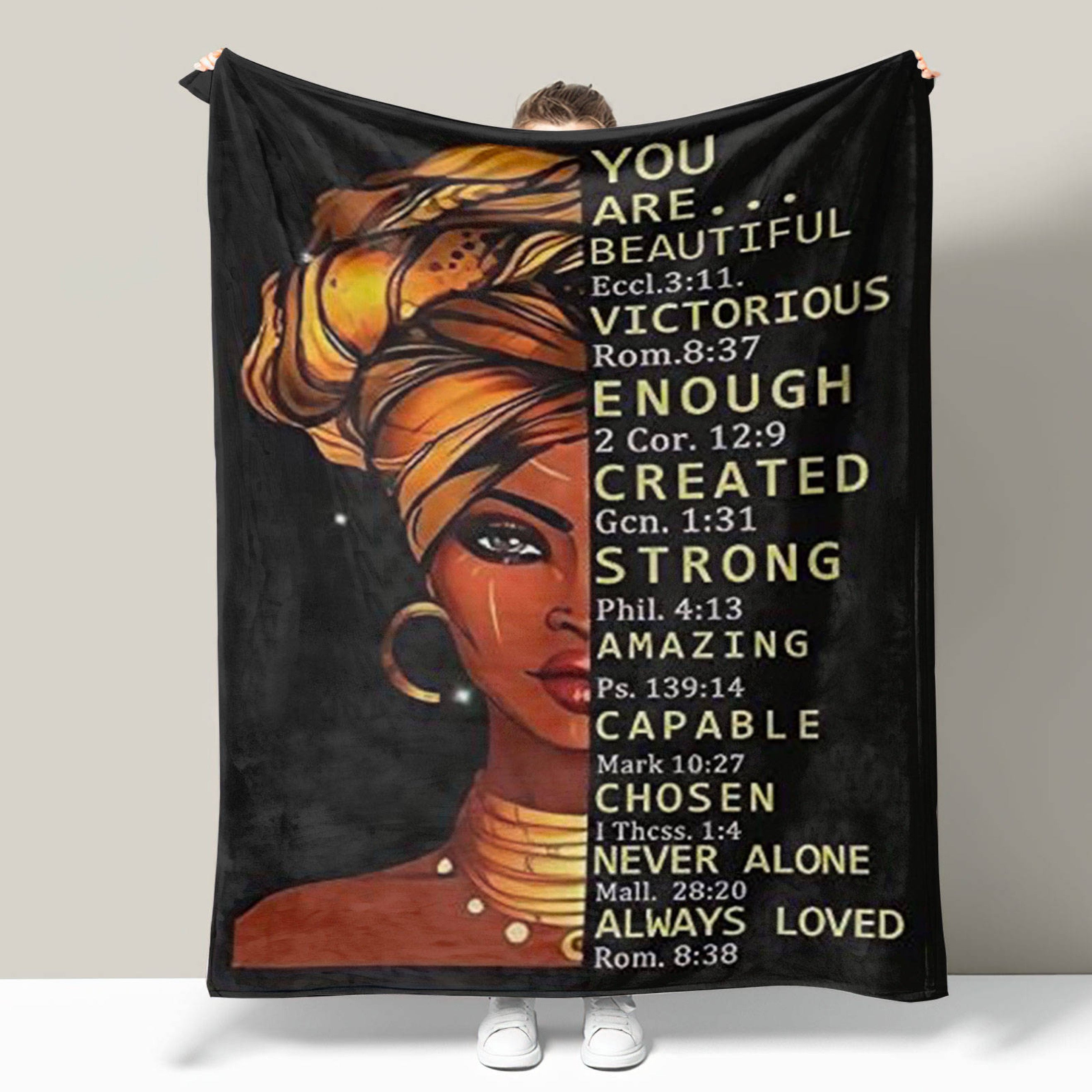 You Are A Beautiful Black Woman (Scriptures) Fleece Blanket w/ Satin Pillowcase