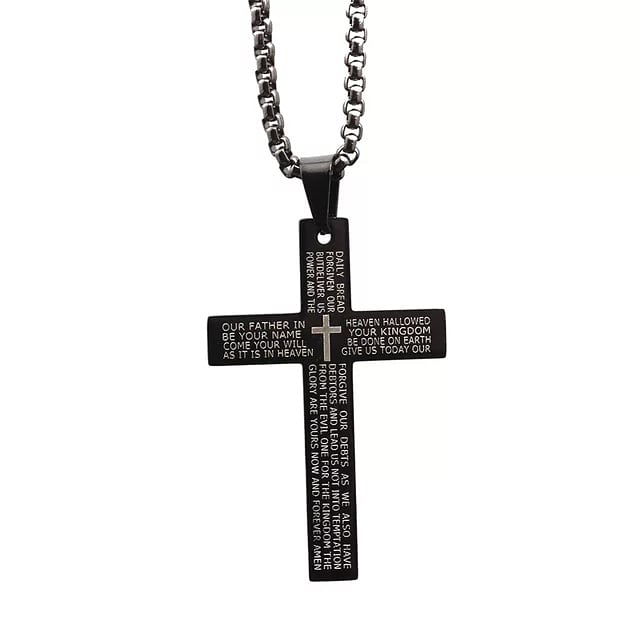 Stainless Steel Cross Engraved w/ the Lord's Prayer