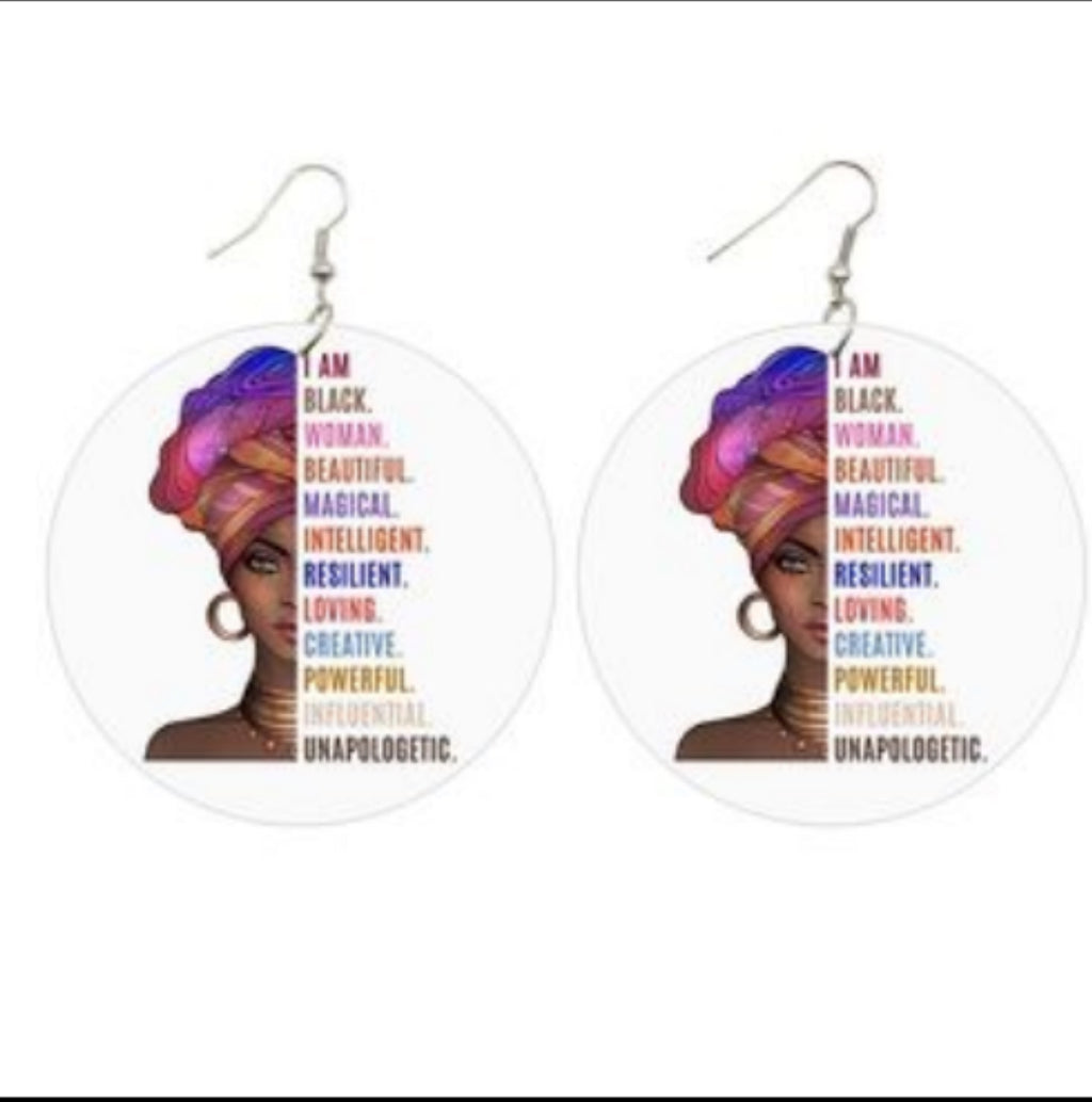 I.Am.ABlack.Woman Round Wooden Earrings