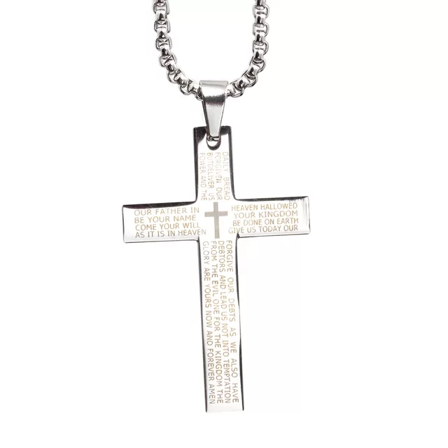 Stainless Steel Cross Engraved w/ the Lord's Prayer